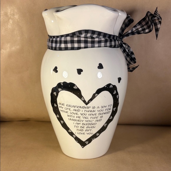 Charming Black and White Ceramic Vase with Ribbon - Picture 2 of 2